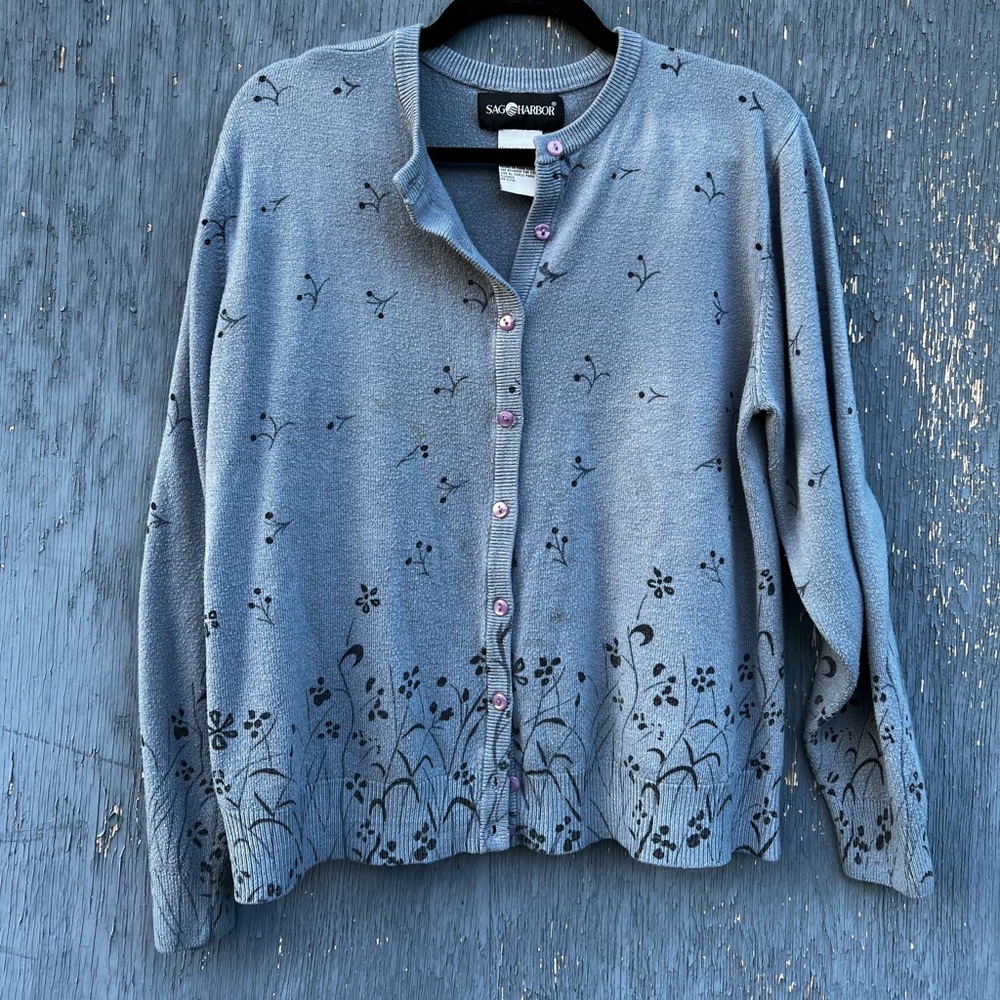 Sag Harbor Gray Cardigan with Pink Button